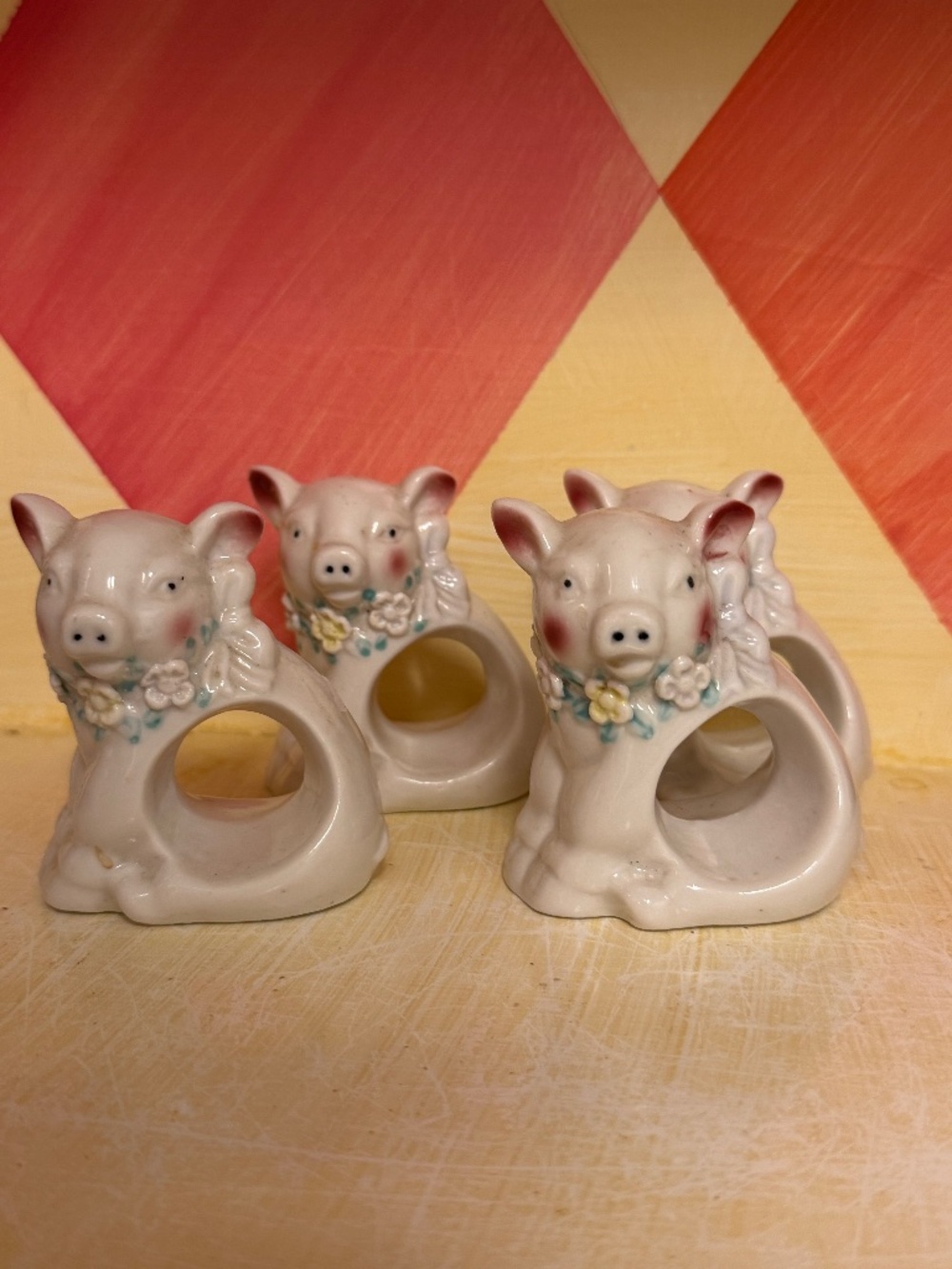 Pig napkin ring holders, set of four